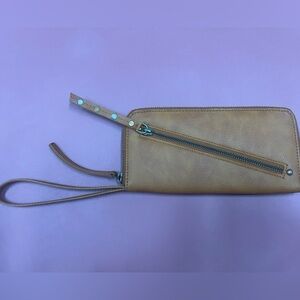 Free People Tan Leather Wristlet Wallet